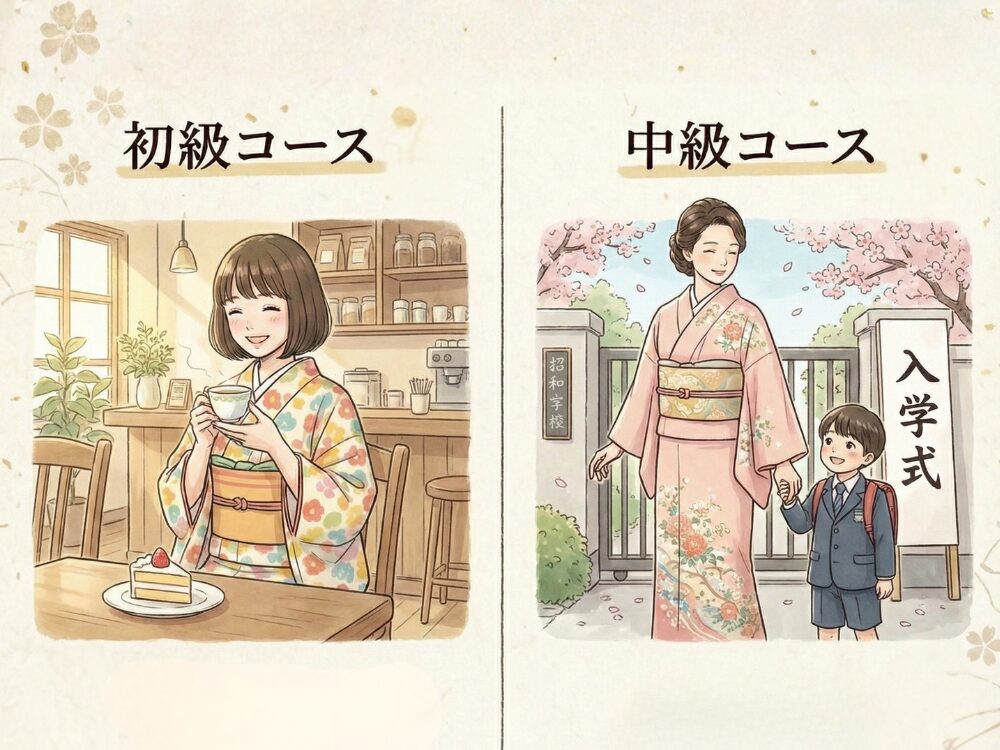 初級コースと中級コースで練習する着物の違い