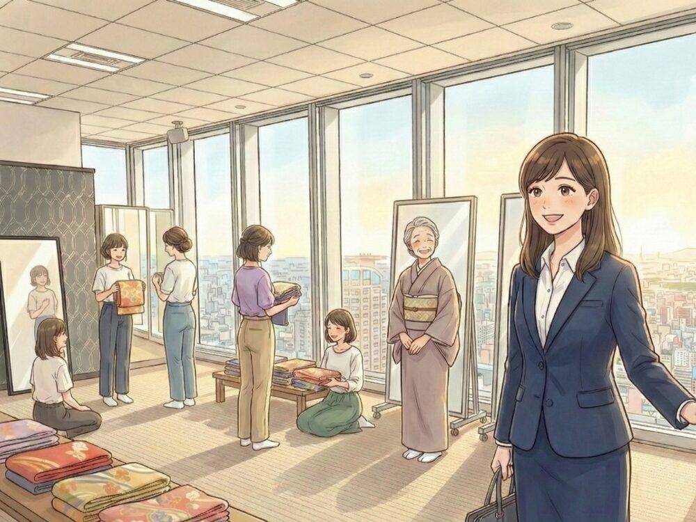 仕事帰りに着付け教室に通う女性
