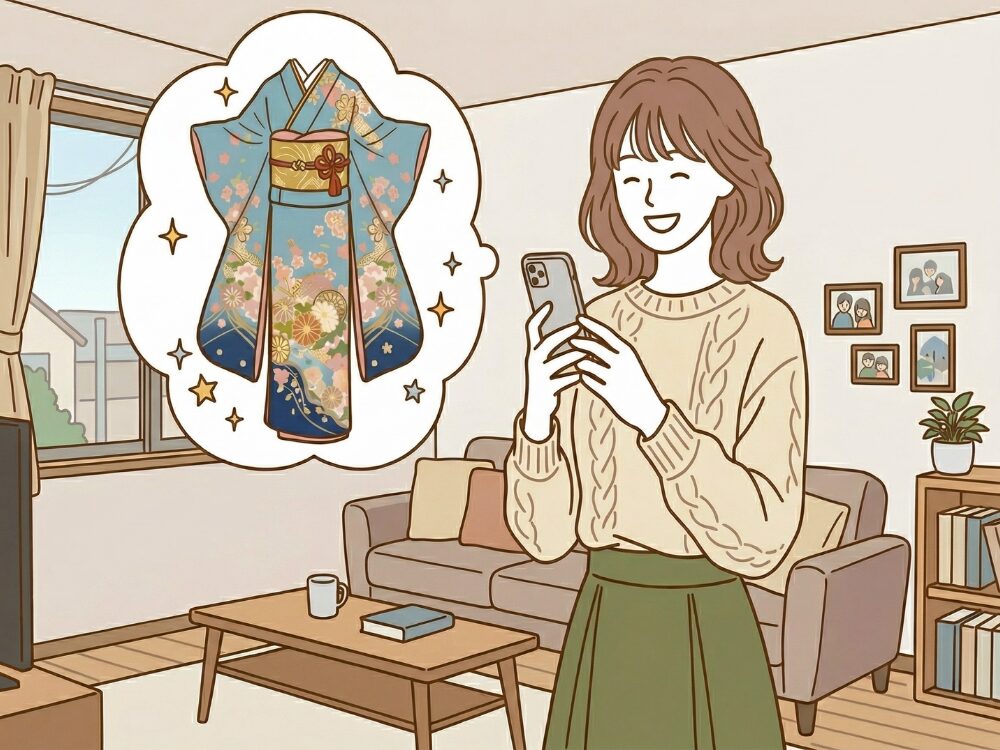 新品の着物をイメージする女性