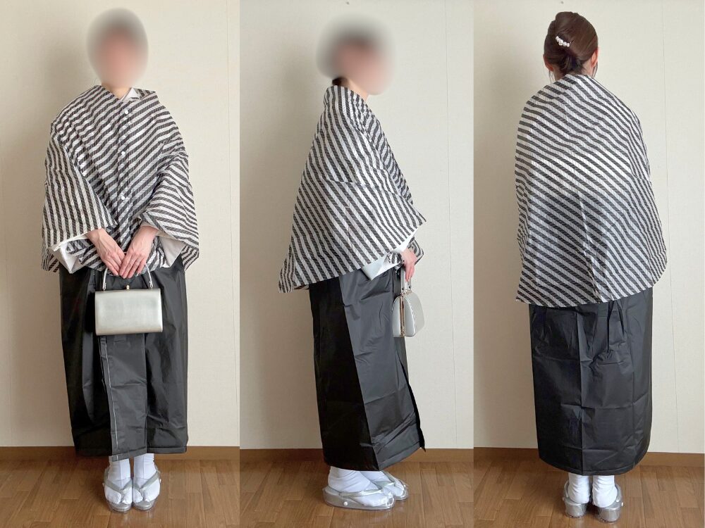 100円アイテムを着用した前・後・横から見た様子