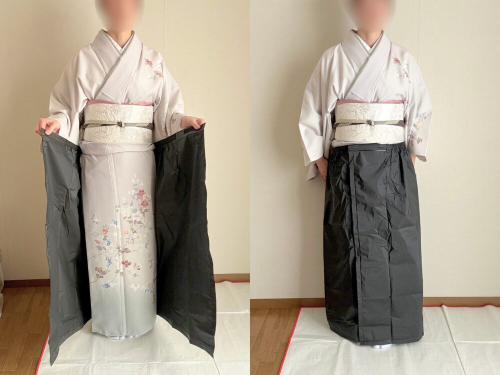 着物にレインスカートを着用した姿
