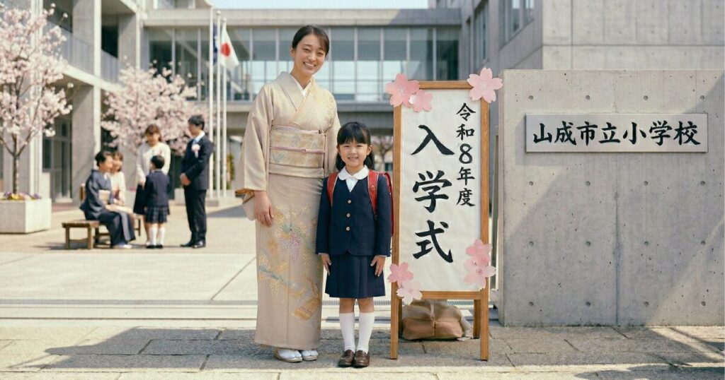 入学式の母親と子供